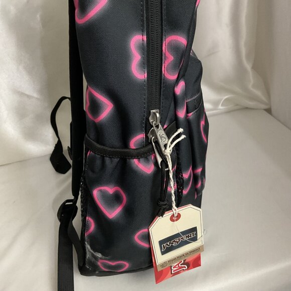 Jansport Superbreak Backpack Black W/ Pink Hearts Design 15" Laptop Sleeve Light - Picture 4 of 6